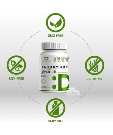 Extra Strength Magnesium Glycinate 750mg + Vitamin C 2-1 Formula | 200 Capsules | Supports Muscle, Mood, Heart | Chelated for Better Absorption - Buy Online on GoSupps.com