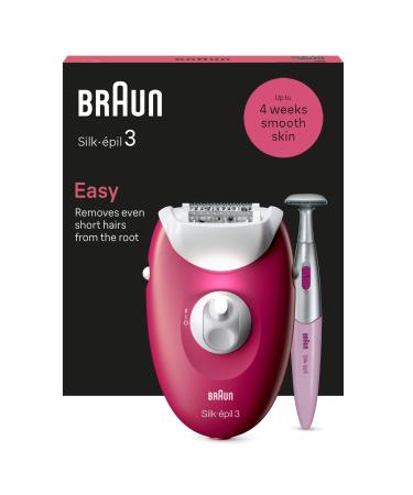 Braun Silk- pil 3 wired epilator women for hair removal attachments for razors trimmer and massage for body 3-202 raspberry new-202 - Buy Online on GoSupps.com