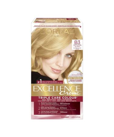 L Or al Paris Excellence Cr me Permanent Hair Color B3 Light Golden Blonde 100% Grey Coverage Hair Dye 1 EA (Packaging May Vary) B3 Light Golden Blonde Cream formula