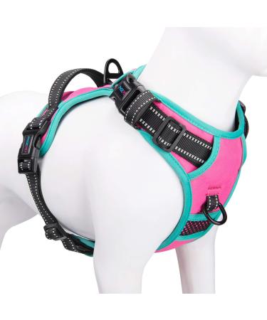 Phoepet dog harness reflective adjustable with training handle 2 metal linen hooks 3 snap buckles 4 slide snaps (XS pink) Hot Pink XS (Neck: 10-12 ". Chest: 10-20")