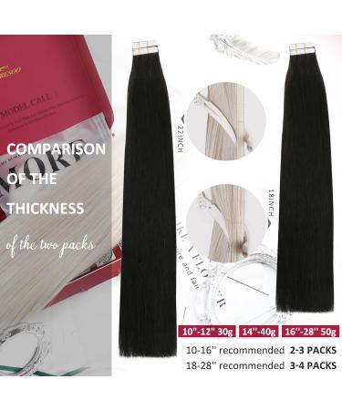 Moresoo 65cm Tape-In Extensions | Real Black Hair | 20 Pieces 50g Seamless Invisible Tape Extensions #1B - Buy Online on GoSupps.com