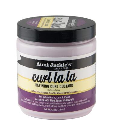 Aunt Jackie's Curls and Coils Curl La La Defining Curl Custard for Natural Hair Curls, Coils and Waves Enriched with shea Butter and Olive Oil, 15 oz 15 Ounce (Pack of 1)