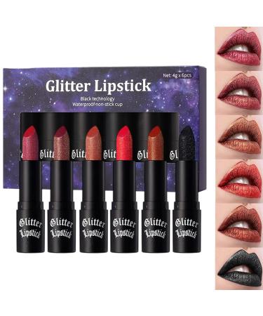 Glitter Lipstick - Glitter Lip Gloss | Water and Smudge Resistant - 6 Glitter Lipsticks for Women - Ideal for Day Parties Travel Dates