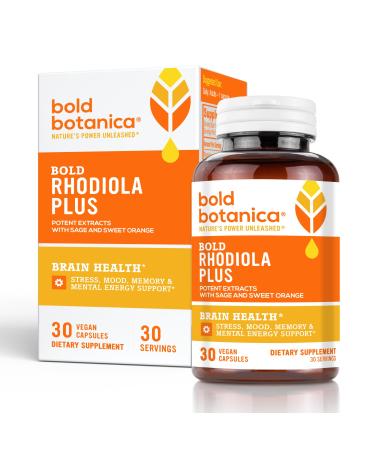 Bold Rhodiola Plus- Siberian Rhodiola Rosea Extract- 3% Rosavins 1% Salidroside- Adaptogen Supplement for Stress Memory Focus & Energy Support- 30 Vegan Capsules