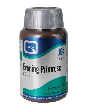 Quest Evening Primrose Oil 1000mg - 30x Primrose Oil Capsules 1000mg for Skin Support & Hormonal Balance. Cold Pressed Primrose Oil with 10% (100mg) GLA per 1000mg Capsule.
