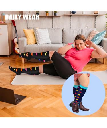 3 Pairs Plus Size Compression Socks (20-30 mmHg) for Women & Men Wide Calf Extra Large Knee High Stockings for Nurses Seniors 3XL Mixed-A - Buy Online on GoSupps.com
