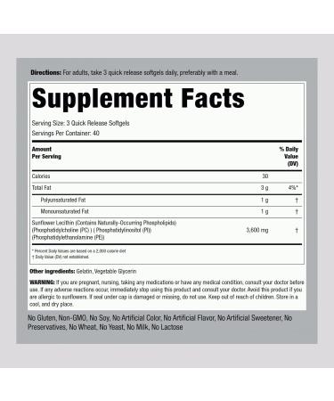 Buy Piping Rock Sunflower Lecithin Softgel Capsules - 120 Count Soy Free Non-GMO Gluten Free | Rich in Phosphatidylcholine for Optimal Health - Buy Online on GoSupps.com