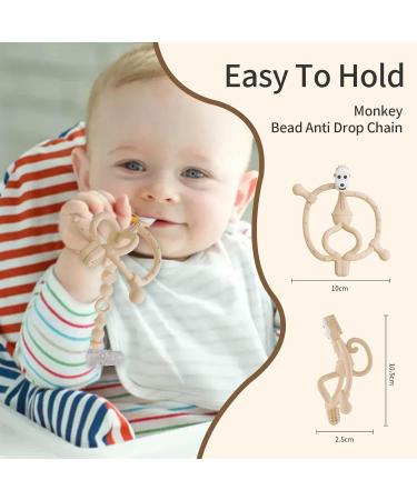 Bite Rings for Baby - BPA Free Soft Silicone Teething Toys | Easy Grip & Clean | Set with Clip | Ideal for 3+ Months - Khaki - Buy Online on GoSupps.com
