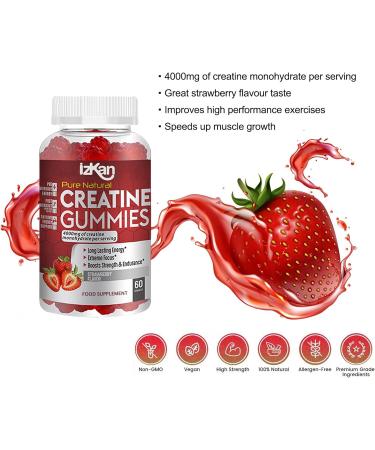 ProCreatine Monohydrate Gummies 4000mg - 60 Chewable Strawberry Flavoured Creatine | Pre Workout Supplement for Men & Women | Keto & Vegan Friendly - Buy Online on GoSupps.com