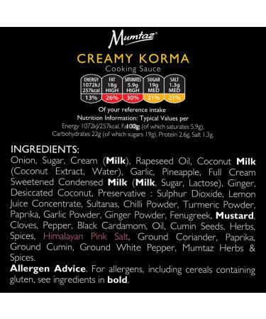 Mumtaz CREAMY KORMA Indian Curry Cooking Sauce - Pack of 6 x 350g - Restaurant Quality At Home - Serves 4-5 - Buy Online on GoSupps.com