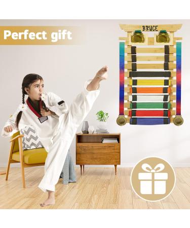 IHEL Karate Belt Display Rack 10 Belt - Personalize with Stickers and Medal Case for BJJ, Jiu Jitsu, TKD Martial Arts - Buy Online on GoSupps.com
