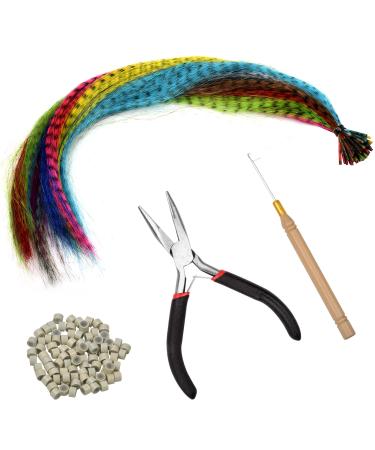 50 Pieces Colored Hair Extensions Kits Synthetic Hair Extension for Women Synthetic Hair Feather False Hair Extension Fashion Hairpieces with 100 Beads Pliers Hook Cosplay Party Hair Accessories - Buy Online on GoSupps.com