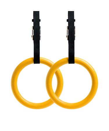 REEHUT Gymnastic Rings with Adjustable Straps, Metal Buckles & Ebook - Home Gym (Set of 2) - Non-Slip - Great for Workout, Strength Training, Fitness, Pull Ups and Dips, Ebook Included Yellow