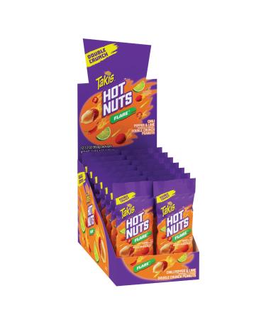 Takis Hot Nuts Flare Double Crunch Peanuts, Chili Pepper and Lime Artificially Flavored Peanuts, Box of 12 Individual Bags, 3.2 Ounces Each, Net Weight 38.4 Ounces Flare 12 Count (Pack of 1)