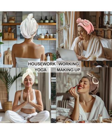 Jseng Microfiber Hair Towel Wrap for Women - Fast Drying Turbans with Cute Bowtie | 2 Packs for Curly Long Wet Hair - Cream & Brown - Buy Online on GoSupps.com