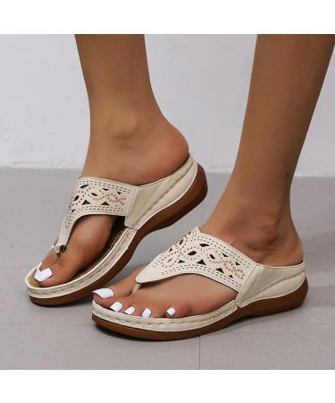Orthotic Arch Support Women's Sandals | Comfortable BIFUTON Flip Flops | Beige, Size 11 3X-Narrow - Buy Online on GoSupps.com