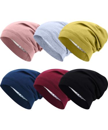 SATINIOR 6 Pieces Satin Lined Sleep Slouchy Cap  Hair Cap for Sleeping  Girl Headwear for Frizzy Curly Hair Women (Black  Red  Light Gray  Blue  Yellow  Pink) - Buy Online on GoSupps.com
