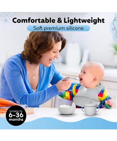 Kzonex 9-Piece Baby Feeding Set: Silicone Bib, Suction Plate, Bowl, Fork, Spoon, Sippy Cup with Straw, Snack Lids - BPA Free & Dishwasher Safe - Buy Online on GoSupps.com