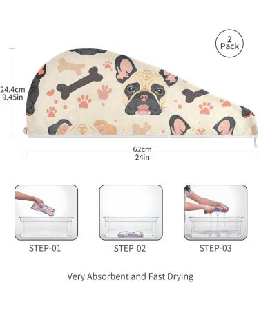 Dog Bones Footprint Hair Towel 2 Pack - Super Absorbent Quick Dry Hair Turbans for Women & Girls - Buy Online on GoSupps.com
