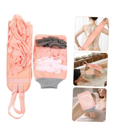 Hemoton 1 Set Bath Towel & Loofah Mitts - Pink Fiber Scrub Gloves & Body Puff - International Shipping Available - Buy Online on GoSupps.com