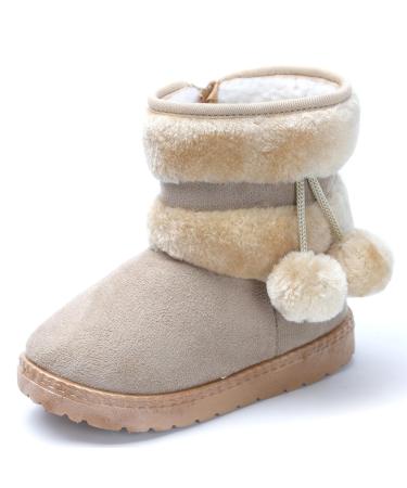 Yeeteepot Baby Girls' Winter Booties Boys Warm Lined Snow Boots Plush Shoes Kids Anti-Slip Ankle Boots Indoor Soft Soled Toddler Shoes Flat Booties 11 UK Child Beige