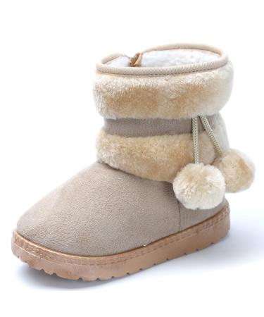Yeeteepot Baby Girls' Winter Booties Boys Warm Lined Snow Boots Plush Shoes Kids Anti-Slip Ankle Boots Indoor Soft Soled Toddler Shoes Flat Booties 5 UK Child Beige