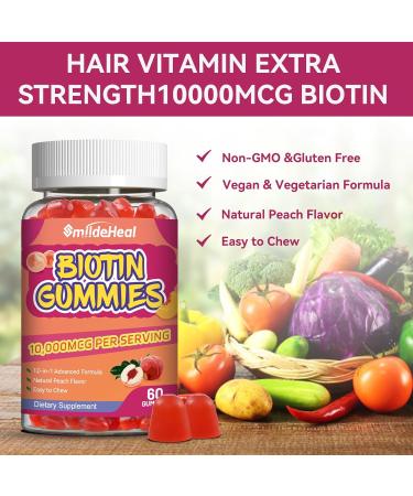 2 Pack Biotin Gummies for Hair Growth 10000 mcg Hair Skin and Nails Gummy with Folic Acid Vitamins A B C E & D Vegan biotin Vitamins for Women & Men 120 Gummies 60 Count (Pack of 2) - Buy Online on GoSupps.com