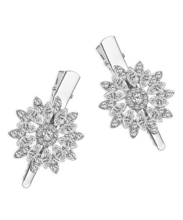Sibba Rhinestone Bridal Hair Barrettes - 2 PCS Large Diamante Wedding Hairpins with Flower Design for Women - Elegant Crystal Hair Clip Accessories - Buy Online on GoSupps.com