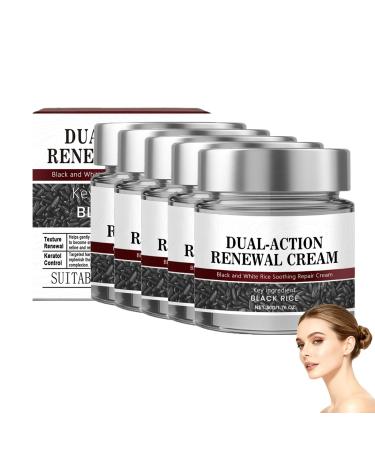 AJOG Black and White Rice Cream - Soothing Repair Cream for Sensitive Skin Moisturizing Reduces Blemishes Firms Skin Exfoliating and Renewing Facial Cream 1.76 oz (5PCS)