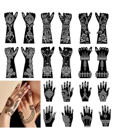 20 Sheets Large Henna Tattoo Stencils for Girls Woman Body Paint Indian Arabian Temporary Tattoo Arm Hand Templates Tattoo Stickers Kit