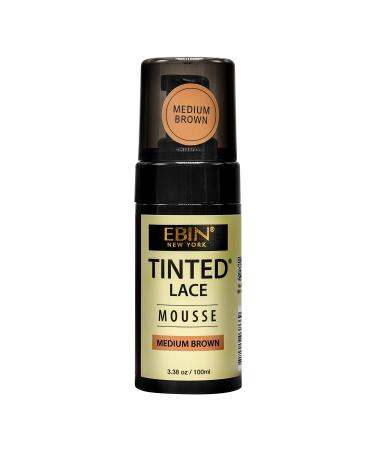 EBIN NEW YORK TINTED LACE MOUSSE - Medium Brown, 3.38oz/ 100ml | Lightweight Foam with Highly Pigmented, Perfect Matching with Flawless Finish