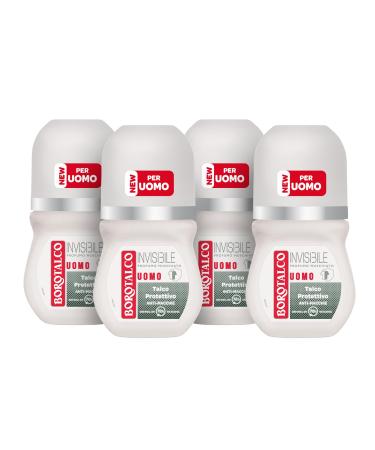 Borotalco Borotalco Invisible Roll-On Deodorant for Men with Protective Talc Stain Resistant Alcohol Free Musk Scent 72H Effectiveness - 4 x 50ml - Amazon Exclusive