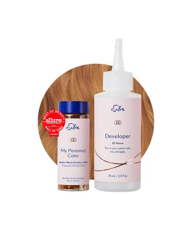 eSalon Permanent Hair Color & Hair Dye Complete Kit - Medium Blonde Strawberry- Personal Colorist Kit for Up To 100% Gray Coverage for All Hair Types - Professional-Grade Ammonia-Free Hair Dye Medium Blonde Strawberry 8GC