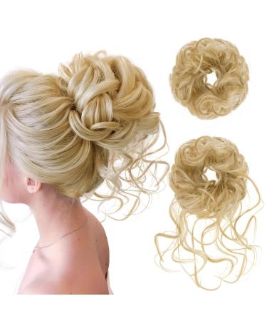 Hair Bun Extensions Hairpiece Hair Rubber Scrunchies Curly Messy Bun Wavy Curly Hair Wrap Ponytail Chignons Bridal Hairstyle Voluminous Wavy Messy Bun Updo Hair Pieces with Hair Rope & Hairpin Blonde Hair Ring With Braid - Gold