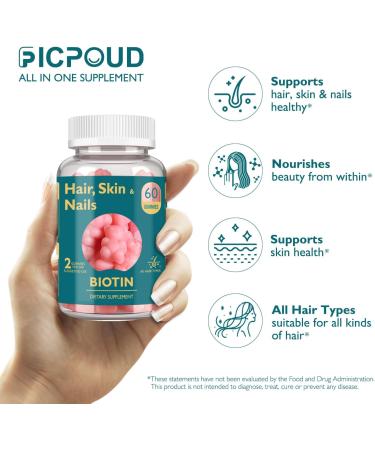 Ficpoud Hair Skin and Nails Biotin Gummies, Supports Healthy Hair, Skin & Nails, Vegan Vitamins for Women & Men, Supports Hair Growth and Stronger Nails, Healthy Skin, 30 Day Supply - Buy Online on GoSupps.com