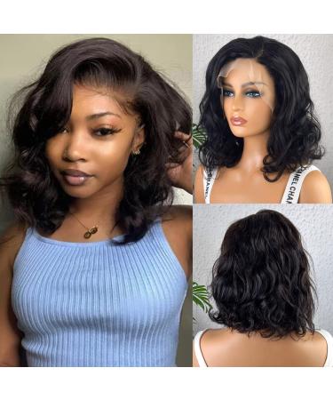 Pazat Short Body Wave Lace Front Wigs for Women Human Hair 13X4 Short Glueless Wigs Human Hair Pre Plucked With Baby Hair 180% Density Loose Body Wave HD Lace Frontal Wigs Human Hair Natural Black Wigs(12 Inch Wig) 12 In...