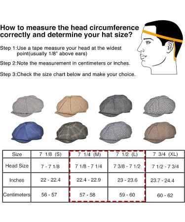 Men's High Woolen Tweed Newsboy Cap - Dark Grey Plaid - Size 7 1/2-7 3/4 - Buy Online on GoSupps.com