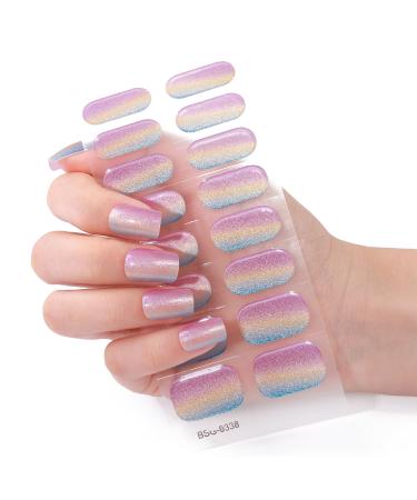 Gel Nail Stickers Semi Cured Gel Nails - 16PCS Stickers Nail Wraps Soft Self-Adhesive - Semi Cured Gel Nail Wraps - Glossy & Long Lasting Gel Nail Stickers Need UV Light (Blue-Purple Gradient)