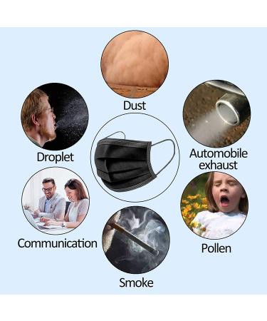 50 Pcs Black Disposable Face Mask 3-Ply Breathable Safety Mask for Indoor & Outdoor Protection - Buy Online on GoSupps.com