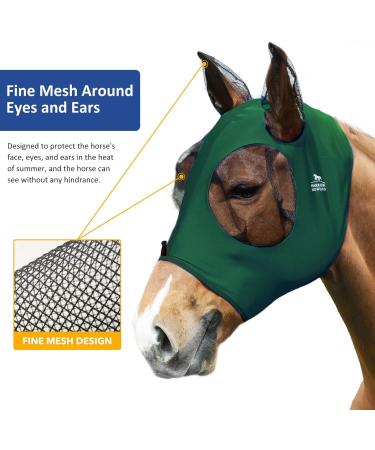 Harrison Howard Super Comfort Stretchy Fly Mask - UV Protection Large Eye Space Breathable - Dark Green Medium Size - Buy Online on GoSupps.com