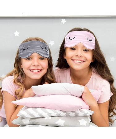 Kids Silk Sleep Eye Masks Set - Adjustable Eyeshade Cover for Ages 12+, Pink & Gray (4-Piece Set) - Buy Online on GoSupps.com