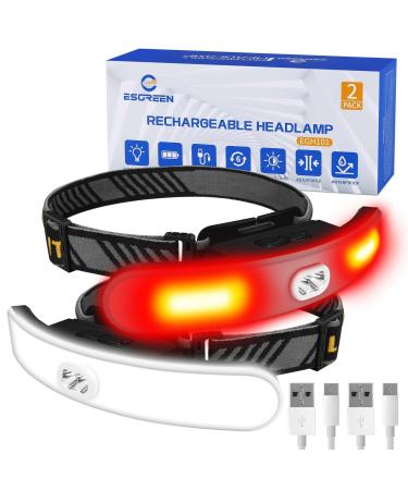 Headlamp Rechargeable LED 2 Pack Bright Head Lamp for Adults 6 Modes White & Red Forehead Headlight Adjustable Wide Beam Wear Head Light Hands free Head Flashlight for Outdoor Hiking Camping