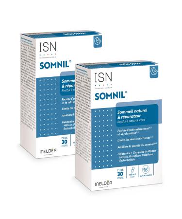 ISN - Ineldea Natural Health Somnil- Food Supplement- Melatonin, Plants, Vit.B6, Tryptophan - Facilitates falling asleep - Improves sleep - No habituation or side effects - Pack of 2