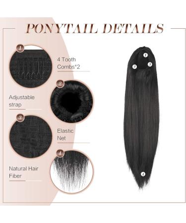FESHFEN 16 Straight Drawstring Ponytail Extension Medium Brown - Pack of 1 | Natural Synthetic Long Ponytail Hairpiece for Women and Girls - Buy Online on GoSupps.com
