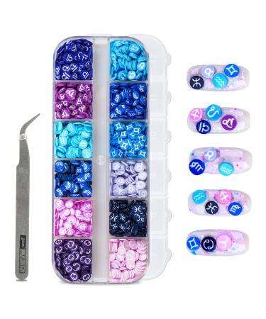 Nail Art Handcrafted 3D Charm 12 Zodiac Signs Soft Polymer Clay Slices  for Epoxy Resin Fashion Manicure Sequin Decoration Astrology Constellation Flake Design DIY Crafts Slime Making Kit