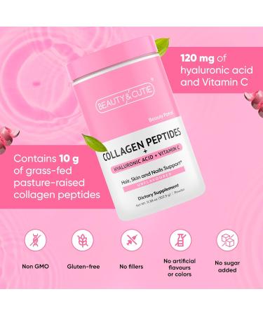 BEAUTY AND CUTIE Collagen Peptides 10g with Hyaluronic Acid 120 mg and Vitamin C Powder Hair Skin and Nails Support Grass Fed Unflavored 11.38 oz - Buy Online on GoSupps.com