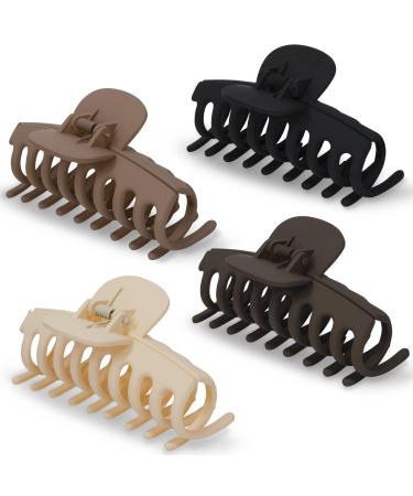 4PCS Muted Hair Clips Medium To Big Size Claw Clips For Fine Hair Non-Slip Grip Black Brown Beige Cream Set For Woman Girls Black/Brown/Beige/Cream