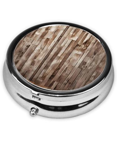 Wood Printed Mini Round Pill Box | 3 Compartment Portable Pill Organizer for Travel & Home Use - Buy Online on GoSupps.com