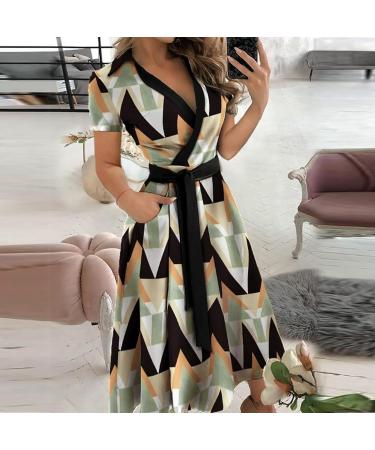 Women's Casual Summer V-Neck Ankle-Length Dress in Green XXL | Loose Flowy Solid/Print Midi Dress with Pocket - Buy Online on GoSupps.com