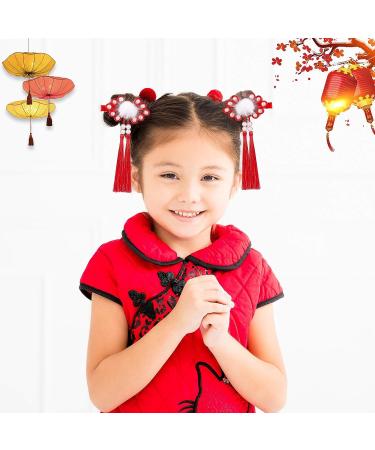 6 Pairs Baby Girls Chinese Style Hair Clips with Hairy Furry Balls and Tassels - Red Lantern Butterfly Decor - Perfect for New Year and Spring Festival - Buy Online on GoSupps.com